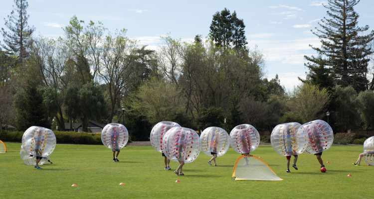 Animation Team-Building (Bubble-foot) durant un séminaire d’entreprise au Château de Vaugrigneuse