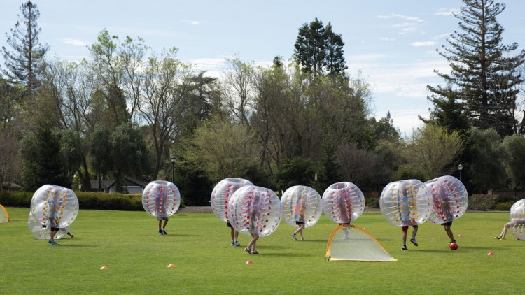 Animation Team-Building (Bubble-foot) durant un séminaire d’entreprise au Château de Vaugrigneuse